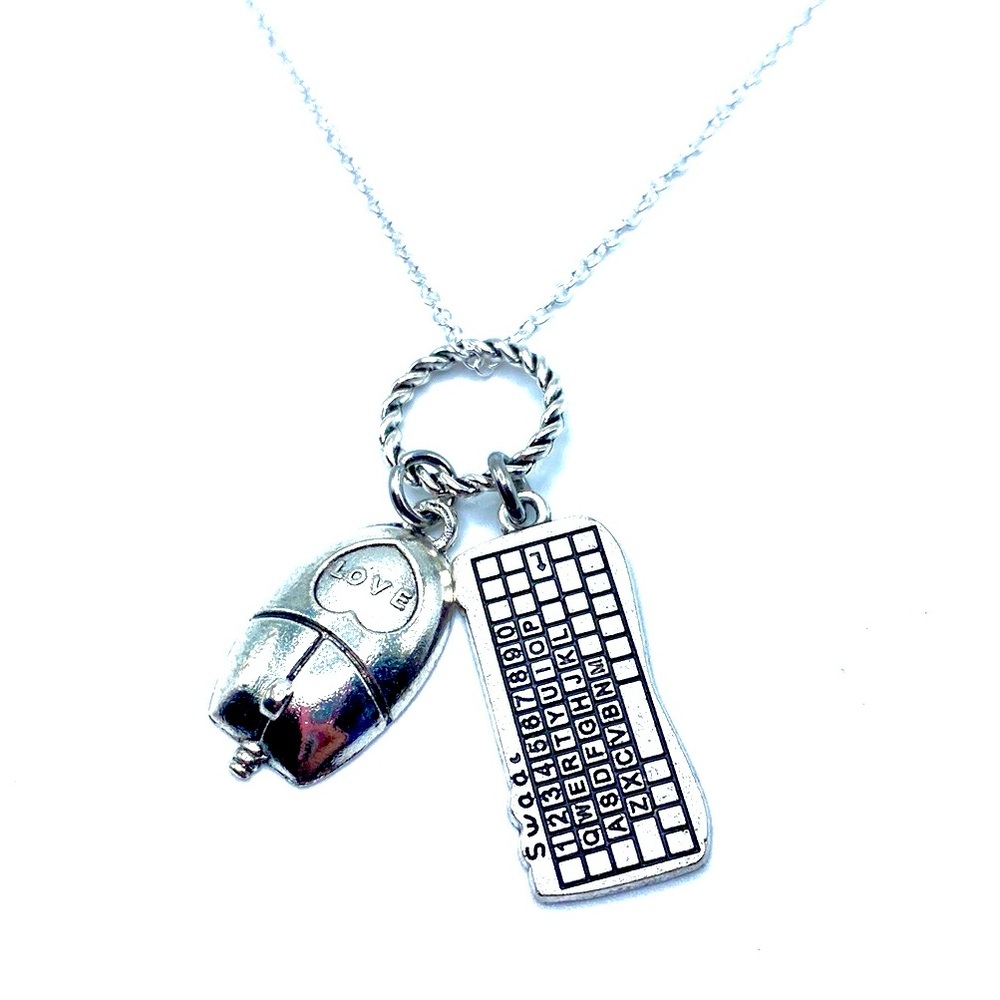 Techie Charm Necklace Computer Mouse Keyboard Tech